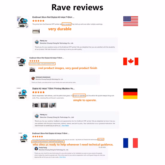 Erasmart 小型デスクトップデジタルファブリックテキスタイル衣服 A3 DTF プリンタペットフィルム熱転写プレスインクジェット Tシャツ T